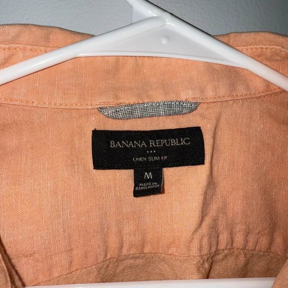Banana Republic Mens Linen Slim Fit Short Sleeve Button-Up Shirt M